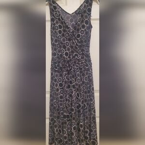 Adrianna Papell Dress Womens 4 Sleeveless Black Geometric Stretch Midi Evening